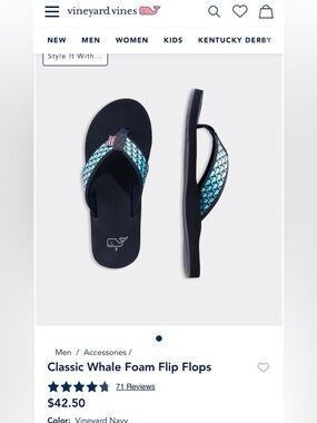 Vineyard Vines Classic Whale Foam Navy Flip Flops 10